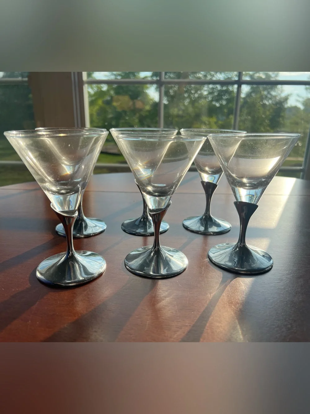 Mikasa Glass Martini Coupes w/ Silver-Tone Stems Set of 6 Axis by David Rockwell